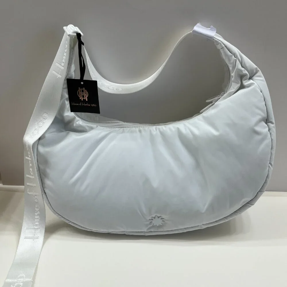 House of Harlow 1960 - Crescent Nylon Zip Hobo Shoulder Bag- White -NWT